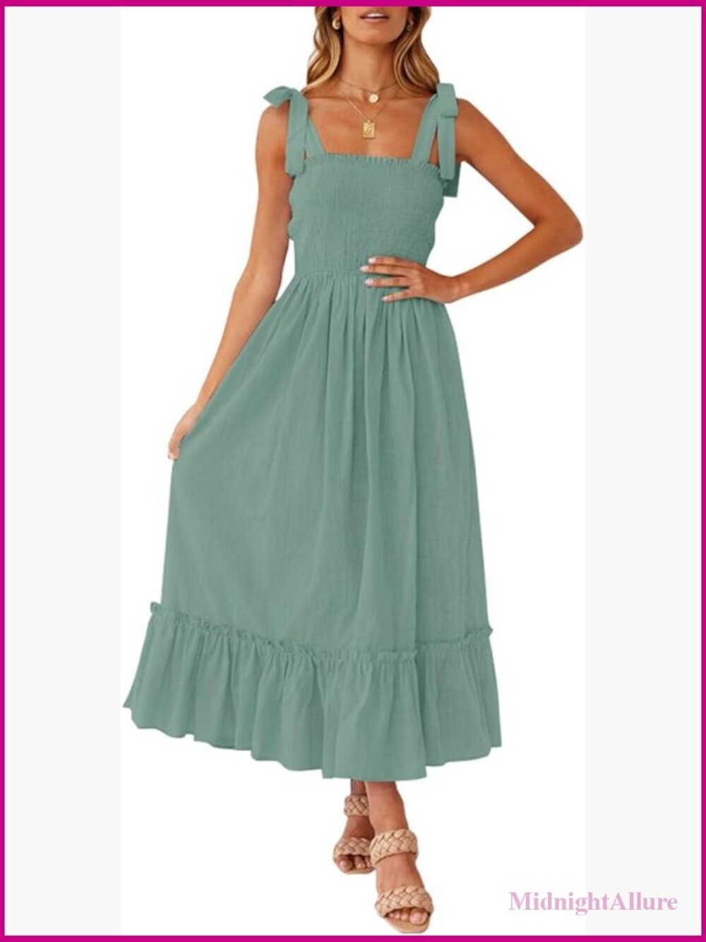 Boho Spaghetti Strap Square Neck Ruffle Maxi Dress